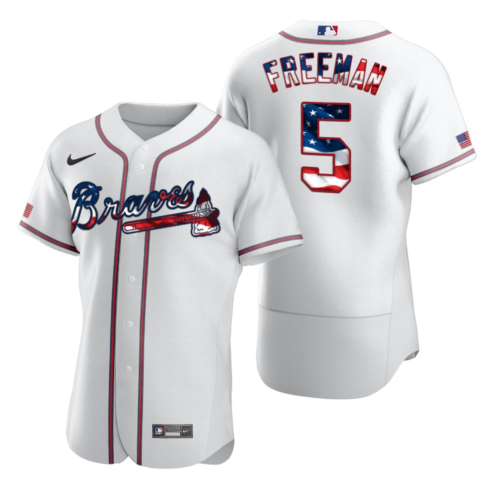 Atlanta Braves #5 Freddie Freeman Men Nike White Fluttering USA Flag Limited Edition Authentic MLB Jersey